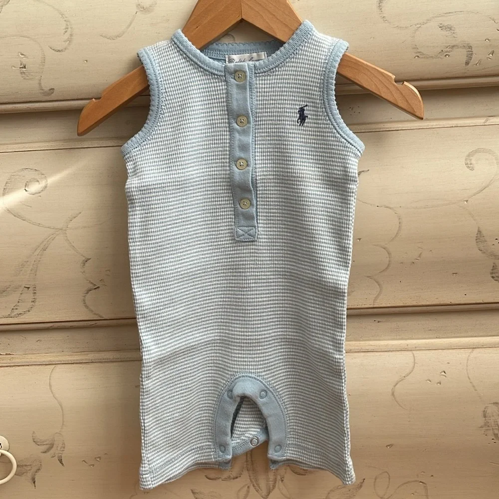 RALPH LAUREN STRIPPED RIBBED COTTON ONE PIECE BODYSUIT